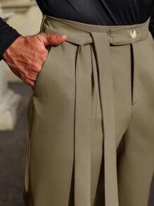 Calvornis Men's Solid Color Casual Suit Pants - Khaki - View 4