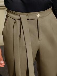 Calvornis Men's Solid Color Casual Suit Pants - Khaki - View 5