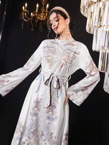 Al Najma Vestido Para Mujer Con Cuello Alto, Manga Larga Y Cinturón - Multicolor - Ver 8