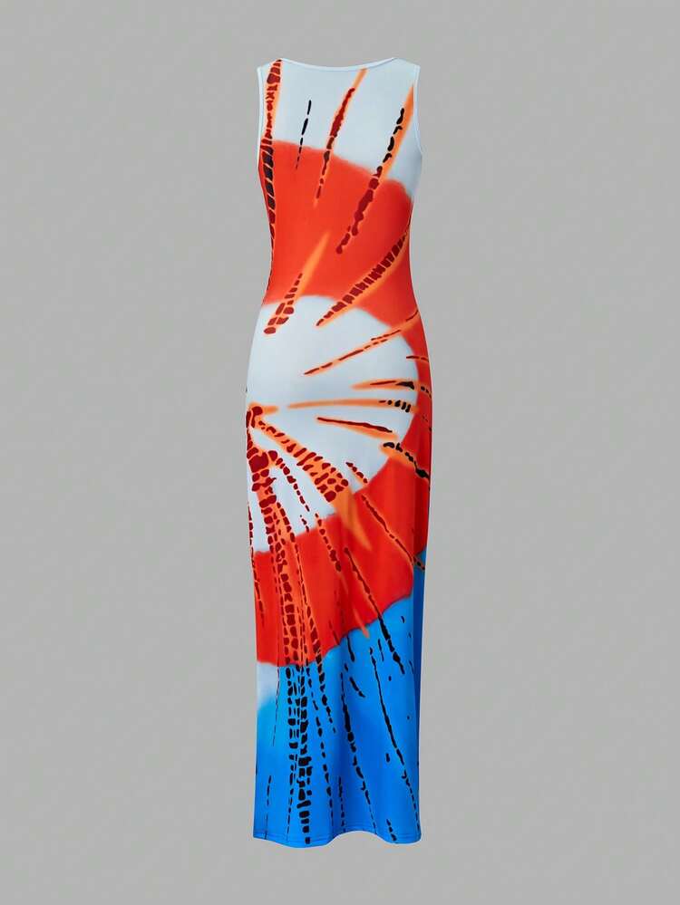 Women's Color Block Tie-Dye Printed Dress