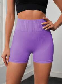 SHEIN Velisys 4pcs Solid Wideband Waist Sports Shorts Workout Legging Shorts Stretchy ShortsWomen Sweat Short, Gym Short, Biker Short