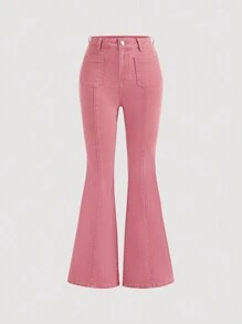 SHEIN MOD Vrouwen Roze Hoge taille Stretch Uitlopende broek - Roze - Bekijken 1