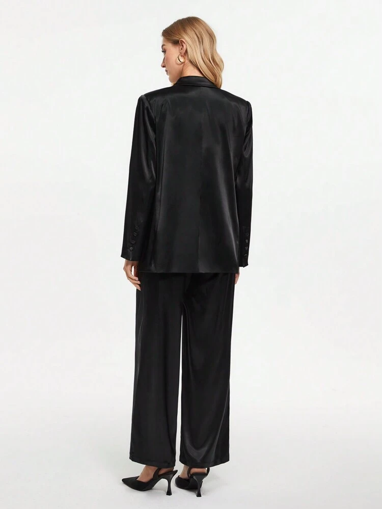 Women's One Button Solid Color Long Sleeve Suit Jacket And Pants Set