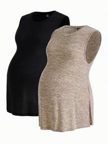 SHEIN Maternity Split Hem V-Neck Tank Top - Multicolor - View 5