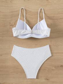 SHEIN Swim Summer Beach Solid Texture Bikini Set - White - View 8