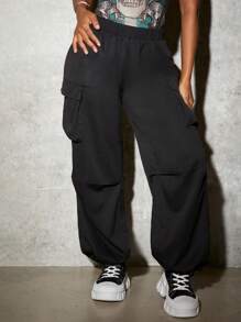 Slaydiva Casual Solid Street Cargo Pocket Parachute Broek