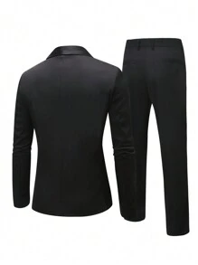 Manfinity Mode Men's Plus Size Shawl Collar Long Sleeve Suit Jacket And Pants Set - Black - View 2