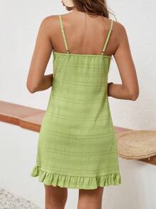 SHEIN VCAY 女士純色細肩帶連身裙 - 綠色 - 查看 2