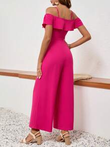 SHEIN VCAY 女士穩定色泡泡袖連身褲，帶泡泡邊緣裝飾