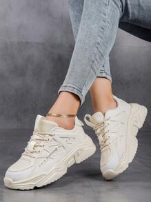 Zapatillas Deportivas De Moda Con Suela Gruesa Y Delantera Deportiva Para Mujeres, Colección Diaria De Zapatos De Mujer Elegantes Y Modernos, Con Gráficos De Colores Y Plataforma Con Cordones, Llevados Para Mujeres Atléticas, Transpirables, Ligeras Y Adecuadas Para Correr Y Deportes Al Aire Libre - Beis - Ver 2