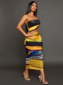 SHEIN SXY 女式無肩帶上衣和緊身包臀裙漸層套裝