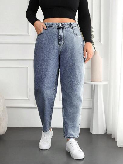 EURMUSE Mom Fit Denim Jeans For Plus Size Women