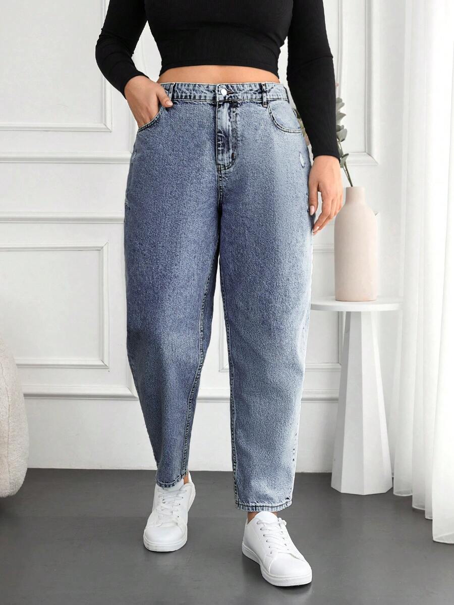EURMUSE Mom Fit Denim Jeans For Plus Size Women - Light Wash - View 1