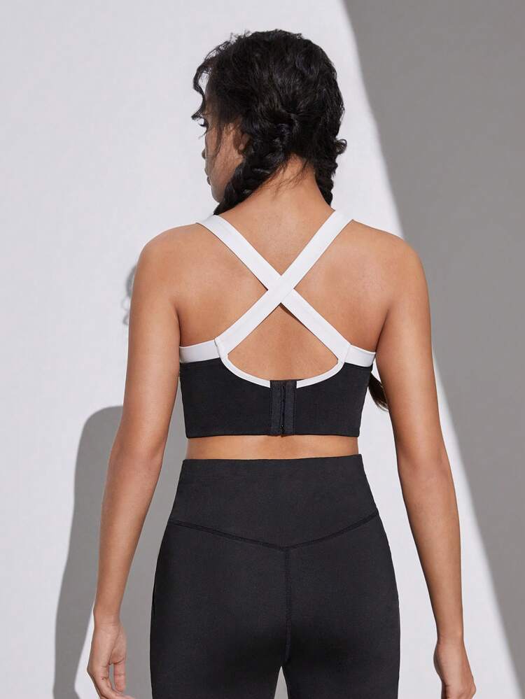 Teenage Girls' Knit Patchwork Cross Back Sleeveless Sports Tank Top