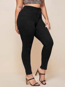 SHEIN Essnce Plus Slant Pocket Skinny Jeans - Black - View 1