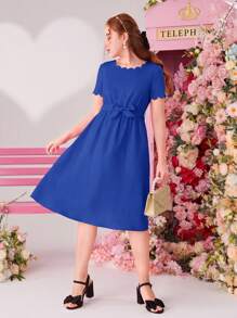 SHEIN ティーンガール向け上品な無地ワンピース - ロイヤルブルー - チェックする 5