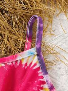 SHEIN 年輕女孩日常休閒染色背心上衣與三角比基尼套裝 - 彩色 - 查看 8