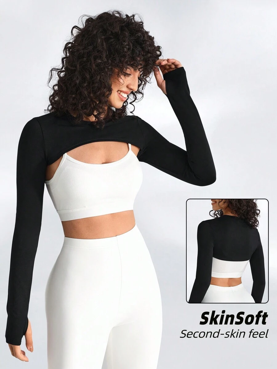 Menodora SHEIN Sport 1pc Long Sleeve Crop Top Athletic T-Shirt Fitted Shirt