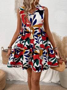 Breezaya 女式植物印花小翻領無袖連衣裙 - 彩色 - 查看 4