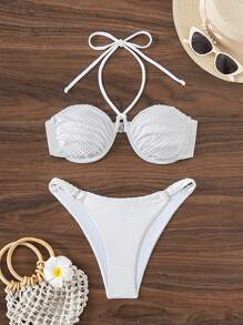 SHEIN Swim Summer Women's Bikini Set With Underwire And Textured Design - White - View 4