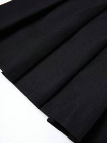 Sweetra Solid Color Casual Pleated Skirt - Black - View 3