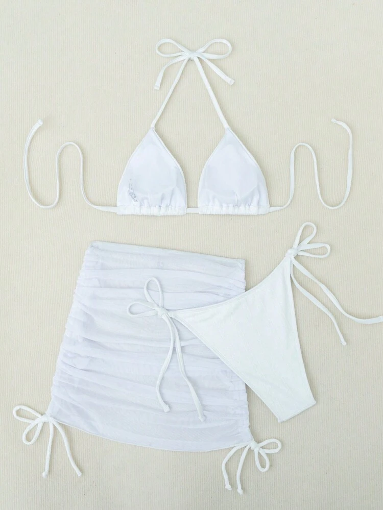 Women's Ruched Halter Neck Two-Piece Bikini Set Summer Beach