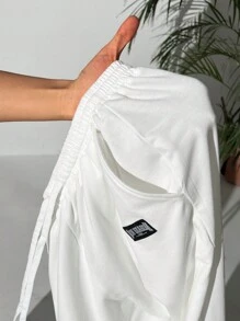 SHEIN PETITE Của phụ nữ Patch Áo vest Áo ba lỗ Và Trở viền Quần Bộ - trắng - Xem 7