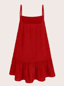 SHEIN EZwear 情人节，大码荷叶边下摆吊带连衣裙 - 紅色 - 查看 2