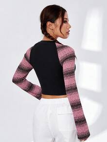 SHEIN Qutie Của phụ nữ Hai âm Tay Raglan Quần skinny Áo thun Với Puff Đôi vai - Nhiều màu - Xem 3