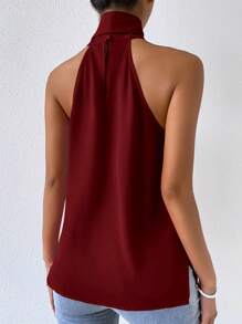 RosyDaze 正面繫帶無袖掛脖襯衫 - 酒紅色 - 查看 2
