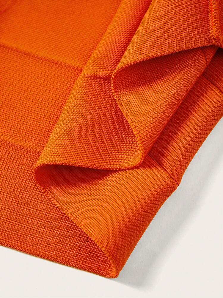 Valentine's Day Ladies Orange Sexy Elegant Charming Bandage Texture Metal Tassel Round Neck Sleeveless High Waist Hip Lift Tight High Elastic Two Pieces Set