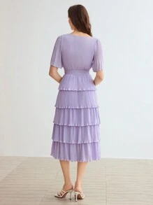 MOTF PREMIUM WOVEN FITTED PLEATED DRESS,SUMMER OUTFITS - Mauve Purple - View 8