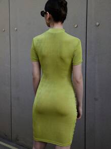 SHEIN Essnce 夏季婦女衣服鼠尾草綠修身短袖百褶裙 - 薄荷綠 - 查看 2