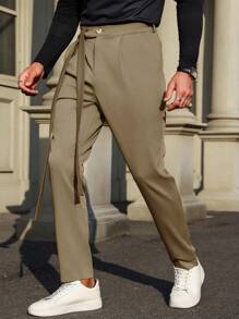 Calvornis Men's Solid Color Casual Suit Pants - Khaki - View 6