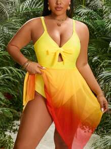 Slaydiva Kích thước lớn Của phụ nữ Bóng Màu sắc Áo tắm một mảnh Với Dây đai mỏng - Màu vàng - Xem 5