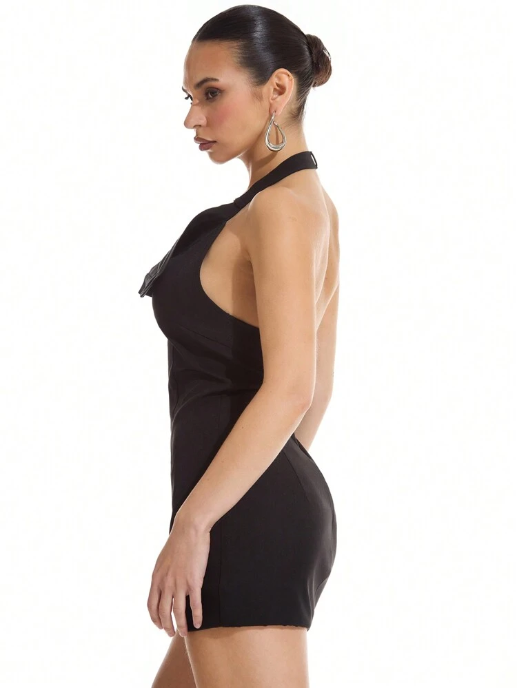Woven Halter Neck Fold Over Old Money Sexy Mini Dress Ibiza Fits Festival Outfit Spring Summer Vacation Sexy 90's Y2K
