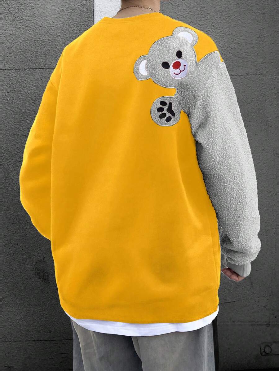 Manfinity Hypemode Men's Round Neck Long Sleeve Sweatshirt With Bear Embroidery - Yellow - View 1