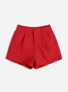 SHEIN Essnce 女士直筒百褶裝飾短褲 - 紅色 - 查看 3
