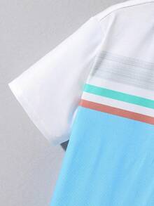 SHEIN Cậu bé Tween Lỏng lẻo Sọc Tương phản Khối màu Áo polo , Giải trí - Màu xanh nhạt - Xem 6