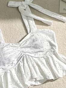 Swim Mod Summer Beach Ladies' Plain Hollow Out Embroidery Tank Bikini Set - White - View 6