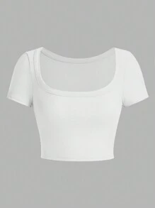 SHEIN Unity Solid Color Slim Fit Short Tee - Black - View 4