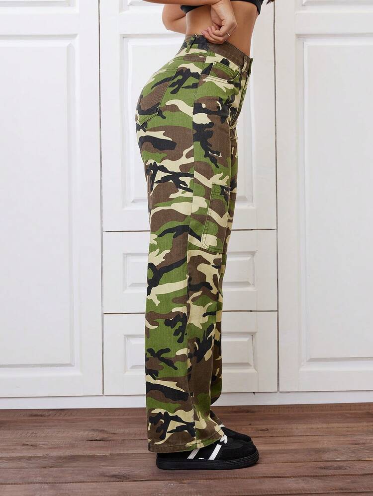 Camouflage Print Straight Leg Jeans