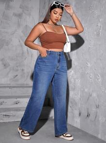 SHEIN EZwear Kích thước lớn Của phụ nữ Quần jean Với Túi - Rửa trung bình - Xem 3