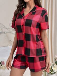Rô Kiểm tra Mẫu Ngắn tay Áo sơ mi Và Quần short Trang phục mặc nhà Bộ - Nhiều màu - Xem 3