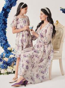 Modelyn Women's Floral Print Lantern Sleeve Dress Maxi Women Outfit - Multicolor - View 6