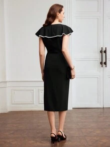 MOTF PREMIUM 編織立體花卉連衣裙 - 黑與白 - 查看 8