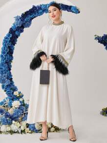 Al Najma 女式双色立领阿拉伯连衣裙