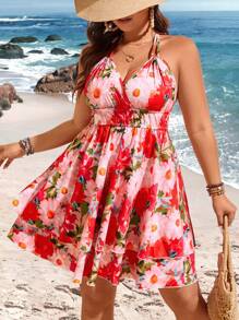 Flirla Kleid Für Frauen In Übergröße Mit Floralen Print, Träger-neckholder-design - Verschiedenfarbig - Übersicht 7