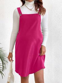 SHEIN Vestido Para Mujeres Embarazadas Con Cuello Cuadrado Y Color Sólido - Rosa Fucsia - Ver 4