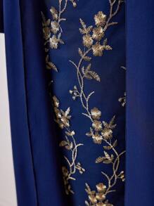 Al Najma Ladies' Solid Color Long Sleeve Open Front Coat And Floral Print Skirt Two Pieces Set 2 Pieces Set - Blue - View 5